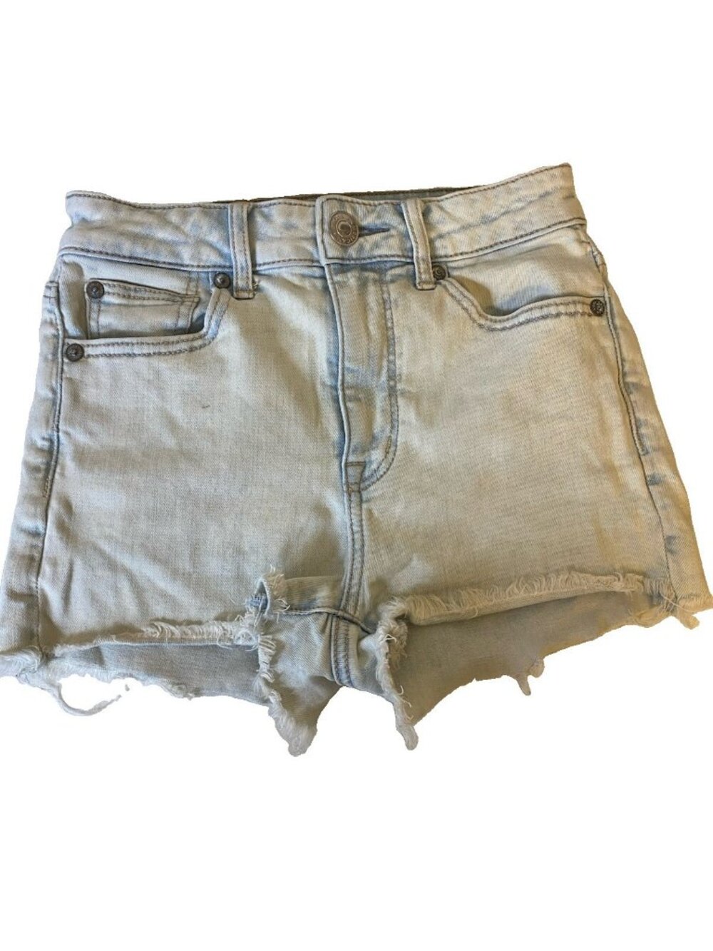 American Eagle Low Rise Stretch Distressed Cut-Off Denim Shorts Size 0 Lt Wash